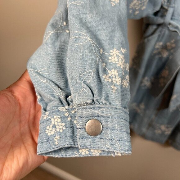 Sweet En Forme Embroidered Ruffle Mini Dress Size XS Denim Floral Feminine - Picture 7 of 12